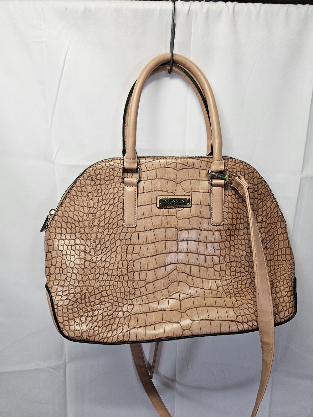 London Fog Women's Croc-Embossed Vegan Satchel In Nude
